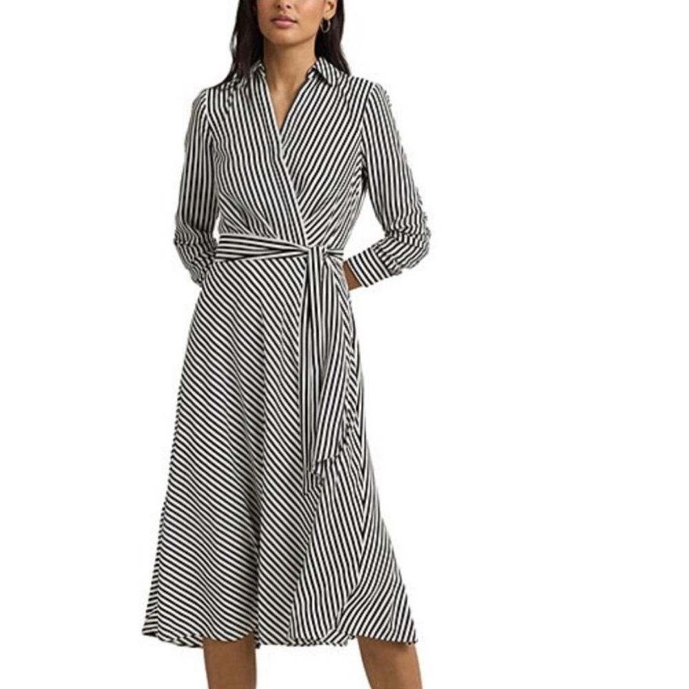 NWT Ralph Lauren striped wrap midi dress 12